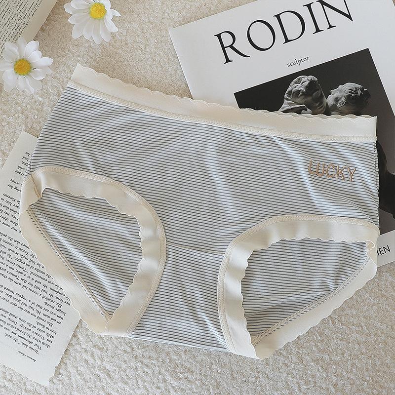 Underwear Women's Pure Cotton Antibacterial Breathable Mid Waist Stripe Comfortable Hip Lift Sexy Large Cute Women's Triangle Shorts