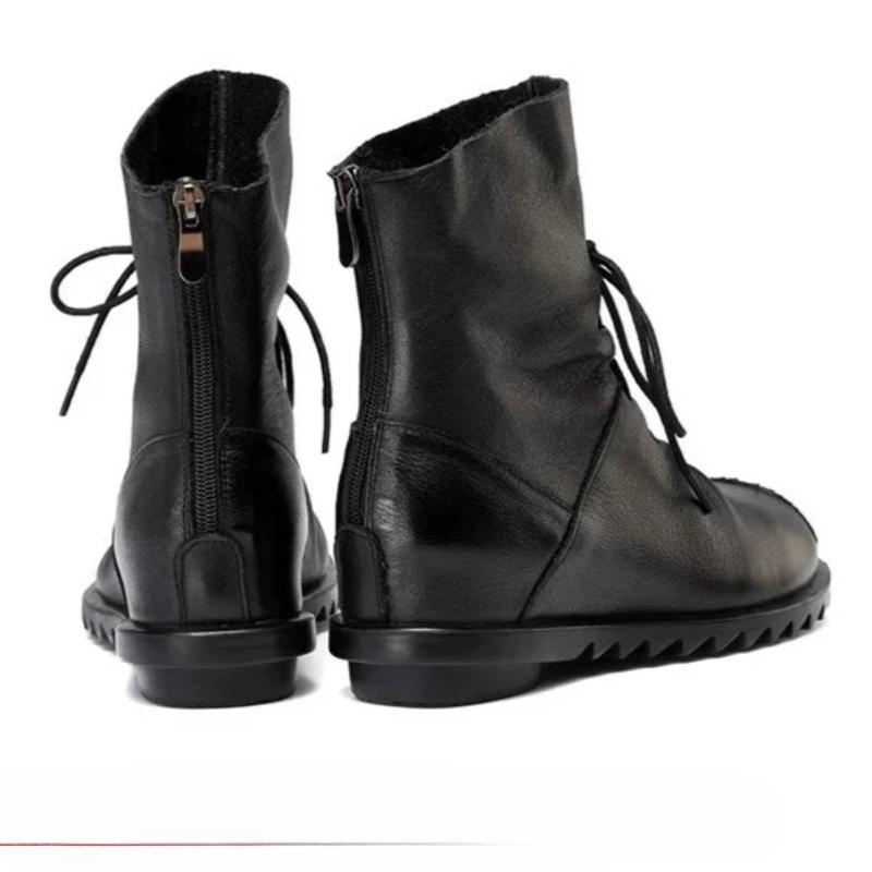 Johnature Ботильоны из натуральной кожи на мягкой подошве, универсальные черные, на шнуровке, с молнией сзади, теплые женские ботинки