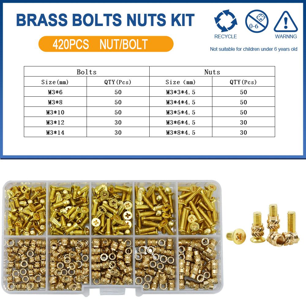 M2 M2.5 M3 M4 M5 Metric Threaded Insert Brass Nuts Bolts Set Countersunk Head Screw Hot Melt Heating Knurled Injection Nut Kits