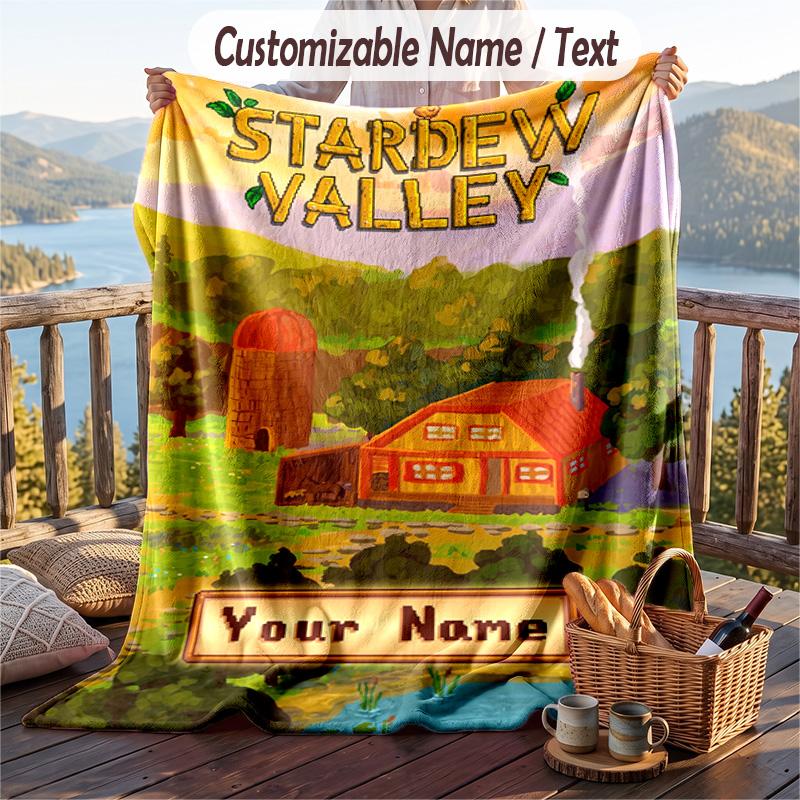 Custom Text Flannel Throw Blanket, Lightweight Cozy Bed Sofa BlanketStardew Valley