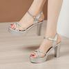 10cm Block Heel Platform Sandals Summer Wedding Shoes Gold Silver 2025 High Heels Sandals Women Office Party Small Size 32-43