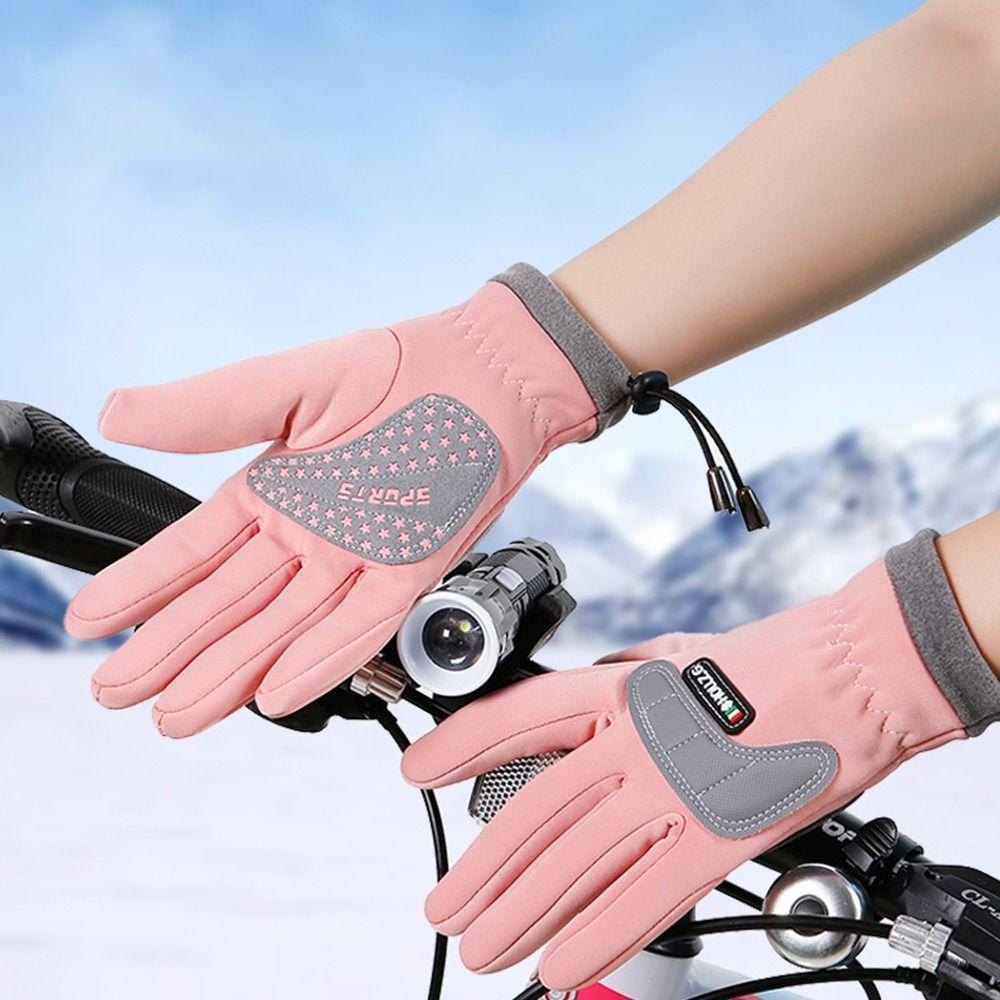 Drawstring Cycling Children's Gloves Keep Warm Fleece Lined Anti Slip Gloves Autumn Winter Style Thicken Outdoor Play Gloves