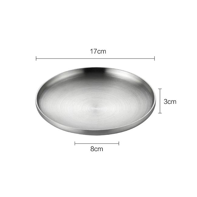 Круглая тарелка из нержавеющей стали 304, двухстенная изолированная обеденная тарелка, тарелки для закусок, блюд и фруктов
