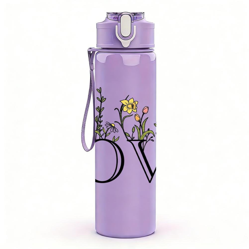 1PC Vintage Book Wildflower LOVE 750ml Color Plastic Sports Water Bottle Leakproof Flip Straw Lid Suitable for Sports Office Home Use