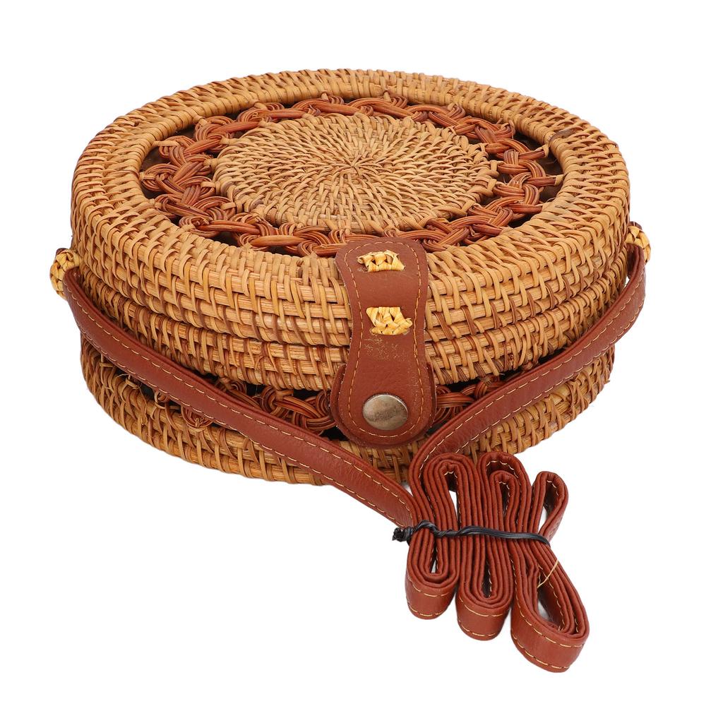 Rattan Hand Made Bag Round Stylish Women Handwoven Shoulder Bag for Beach Daily PartiesWhole Side