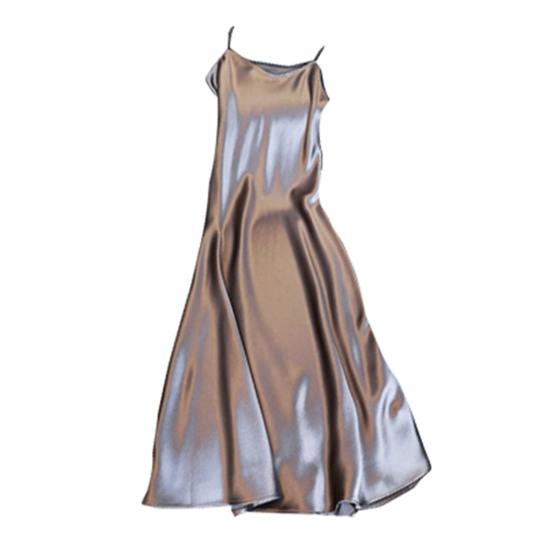 Abito sottoveste da donna in raso setoso con scollo a V e cinturino per spaghetti tinta unita Plus Size A-line con orlo allentato senza schienale senza maniche con spalline Abito da ballo di fine anno
