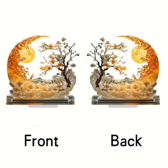 Луна акриловый орнамент 2D луна и сливовое дерево украшение полумесяц центральный элемент с основанием для домашнего камина обеденный стол декор