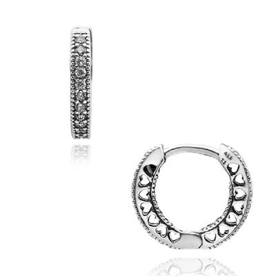 [PANDORA] 296317CZ Серьги-кольца Signature Heart of PANDORA с паве, серебряные