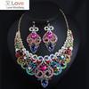 Fashion Colorful Gems Necklace Earrings Set For Women Attending Banquet Wedding Bridesmaid Exquisite Luxury Jewelry Accessories