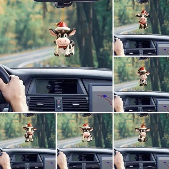 Качающееся молочное автомобильное зеркало, подвесное украшение в рождественской шапке, украшение для автомобиля, акриловые универсальные аксессуары для салона автомобиля