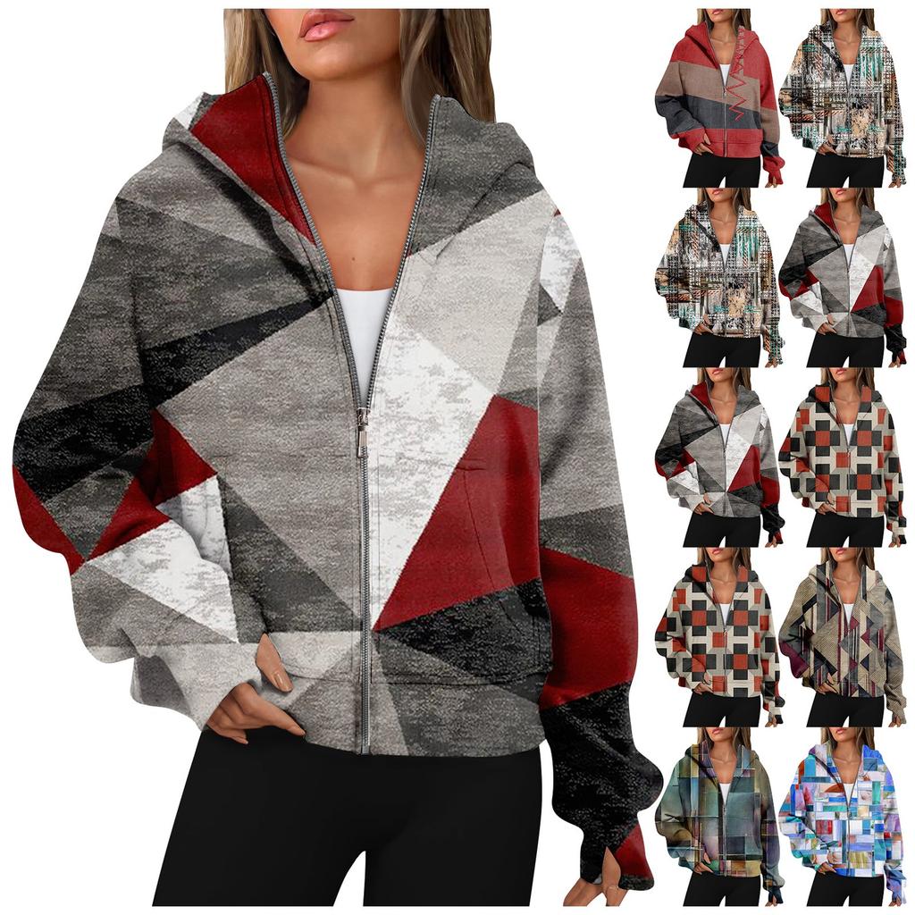 Women's Hoodies  Long Sleeve Casual Full Zipper Sweatshirts Thumb Hole Sweatshirts Coat Jackets  With Pockets