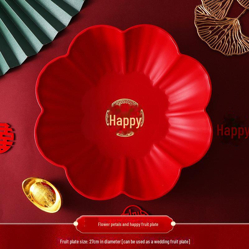 Круглый красный пластиковый поднос для фруктов и конфет для гостиной или журнального столика