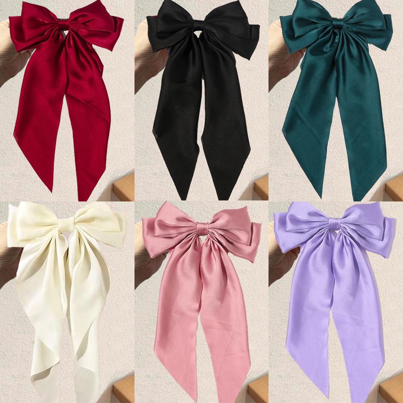 Korean Black Red Big Bow Hair Clip For Women Girls Elegant Long Chiffon Ribbon Hairpins Barrette Hair Accessories Gifts