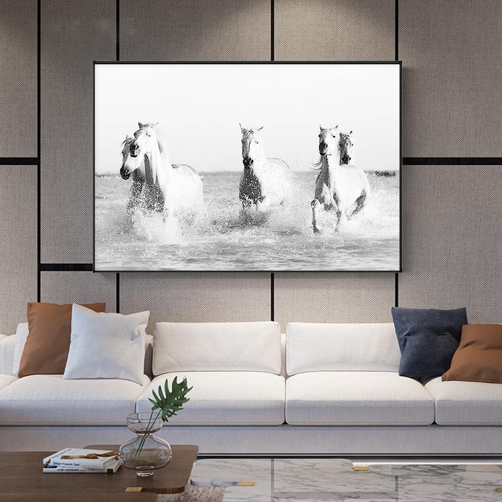 Фотография скачущей лошади, печать на холсте, современный черный, белый цвет, настенный художественный постер, изображение животного для гостиной, домашний декор, Cuadros