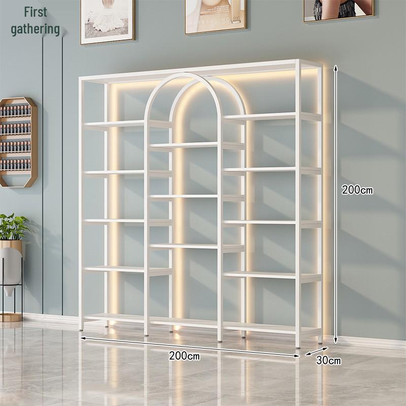 Multi-Function Light Luxury Nail Polish & Skincare Display Shelf for Beauty Salons