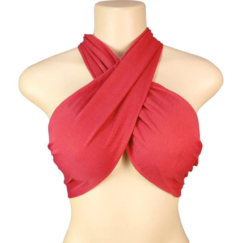 Spring Women's Solid Color Halter Neck Bandeau Top with Tie-up Chest Wrap