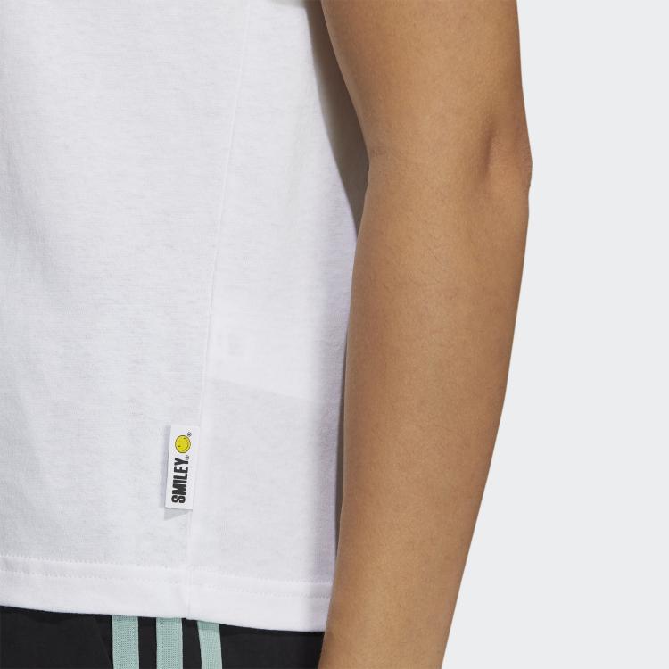 Adidas Спортивная трикотажная футболка с принтом Neo Smiley, женские топы, белая, GP5784