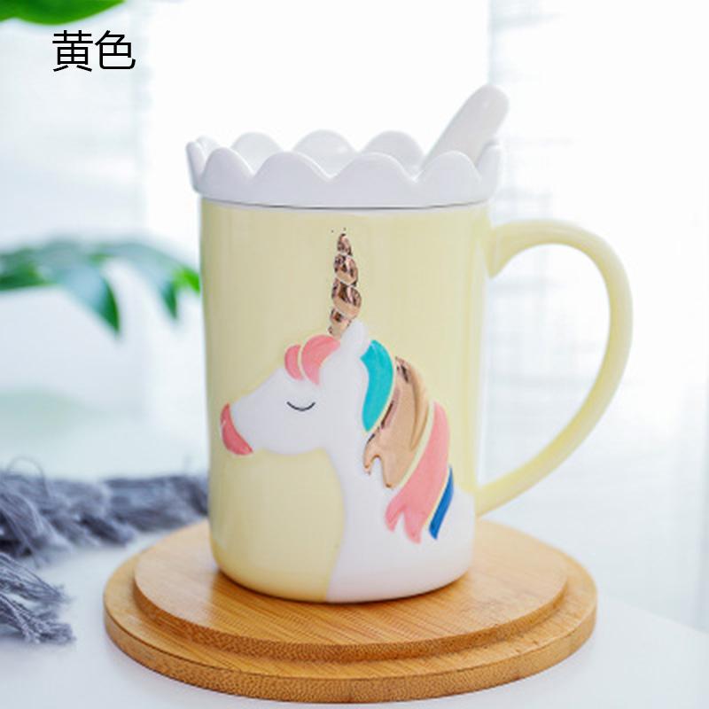 YOMDID Creative Unicorn Coffee Mug Practical Ceramic Cup Milk Coffee Tea Drinking Cups With Spoon And Crown Lid Drinkware 350ml