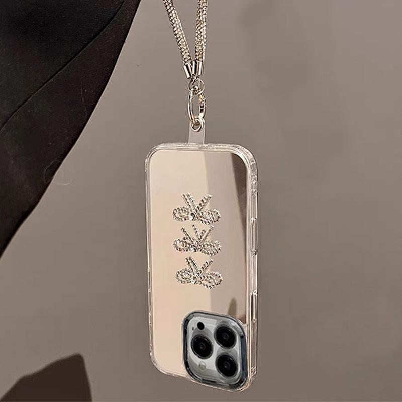 Bow Mirror Mobile Phone Case for Apple 17 Promax Mirror for IPhone 16 Hand Chain Women's 14 Fashion