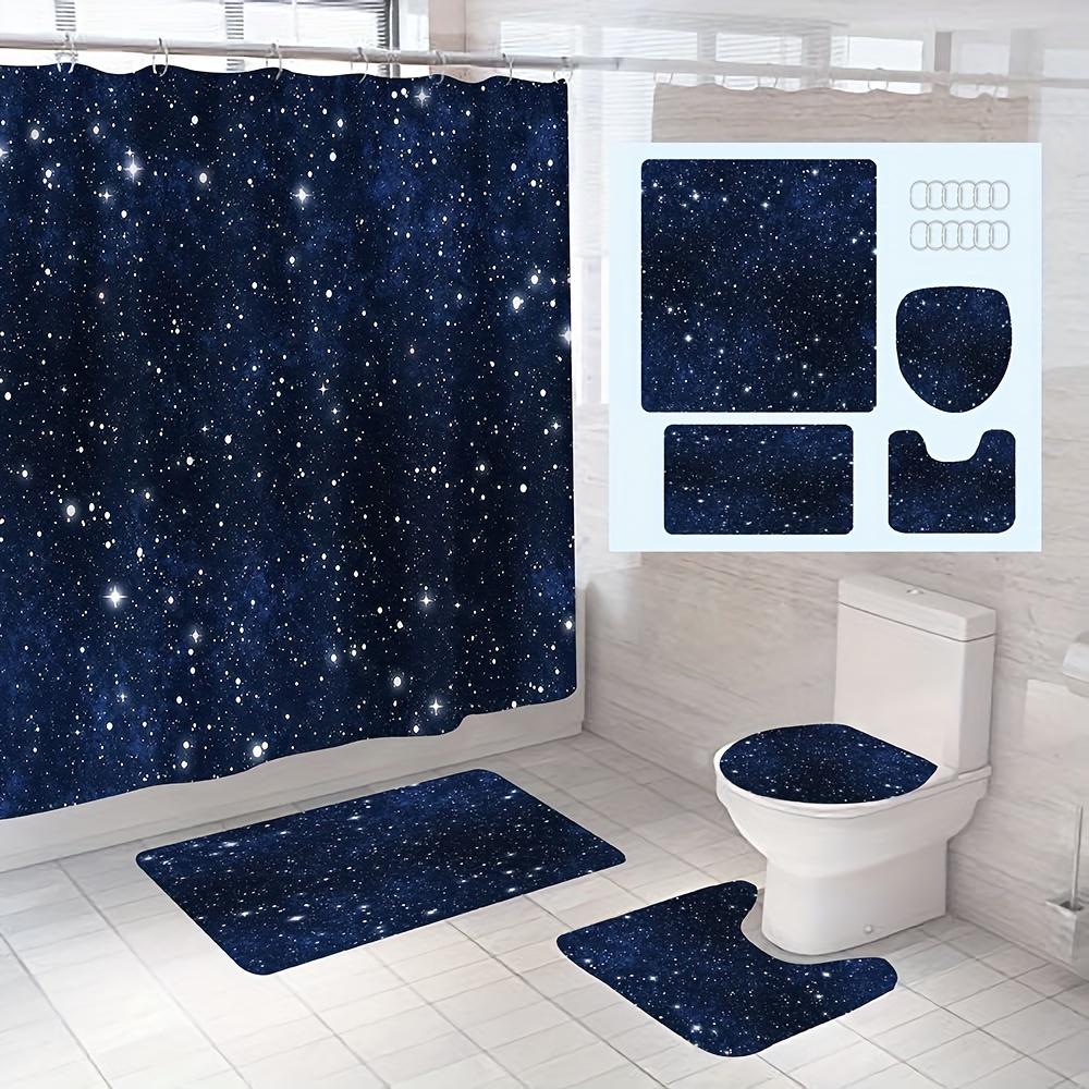 4 шт., красивая занавеска для душа со звездами и 12 крючками, нескользящий коврик для ванной комнаты, набор для декора ванной комнаты с накладкой на крышку унитаза и U-образным ковриком