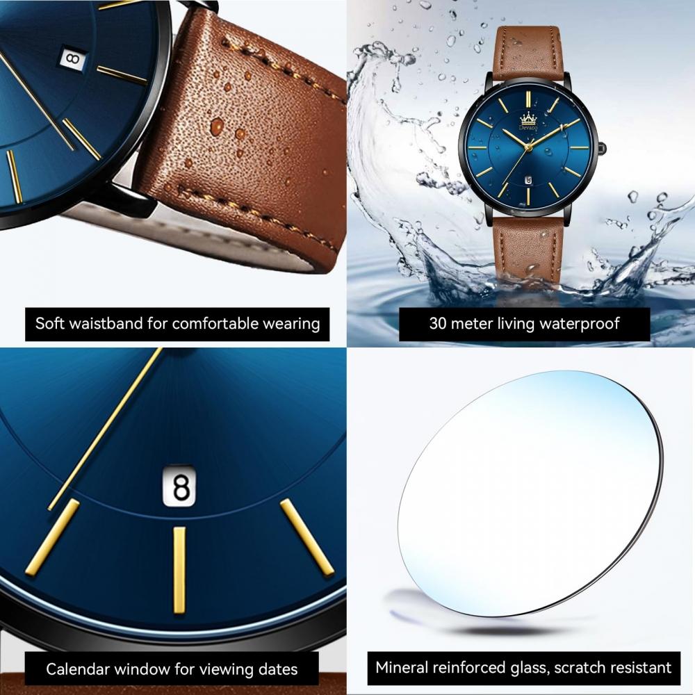 Men's Watch Ultra Thin 6.5MM Simple Fashion Casual Business Watch Japanese Quartz Movement 40mm Dial Genuine Leather Band Unisex Watch for Men