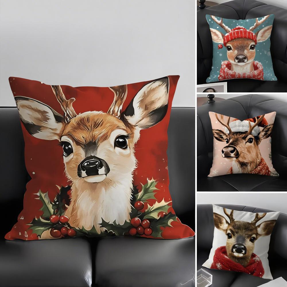 Reindeer Christmas Cute Cushion Cover Pillowcase Ultra Soft Skin Friendly Fabric Cloud Like Comfort Concealed Zipper