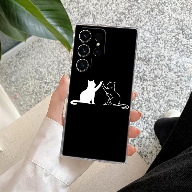 Забавный Милый Кот Линейный Рисунок Прозрачный Чехол Для Samsung Galaxy S26 S25 S24 S23 Ultra S20 S21 FE S22 Plus S26 Ultra S25FE Мягкая Крышка для Телефона
