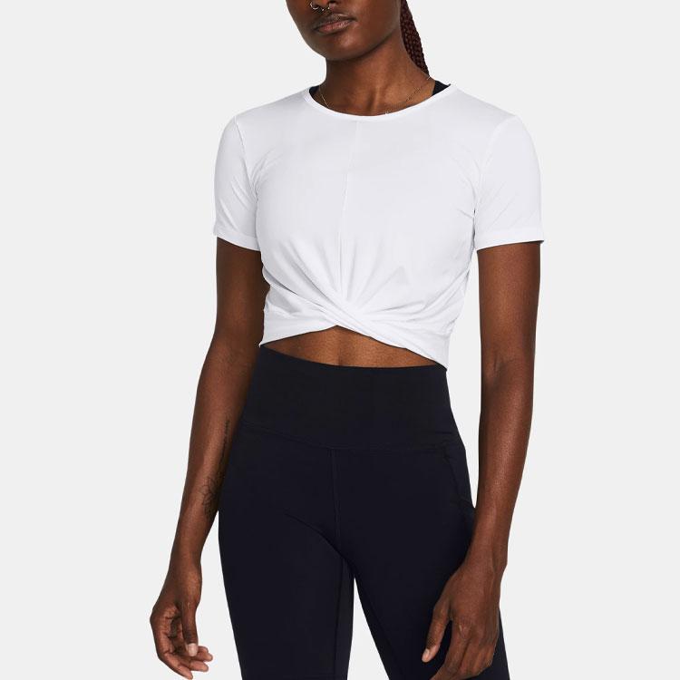 Under Armour Футболка Ua Motion Crossover Solid Logo Knot Design с круглым вырезом и коротким рукавом, женские топы, белый цвет 1383647-100