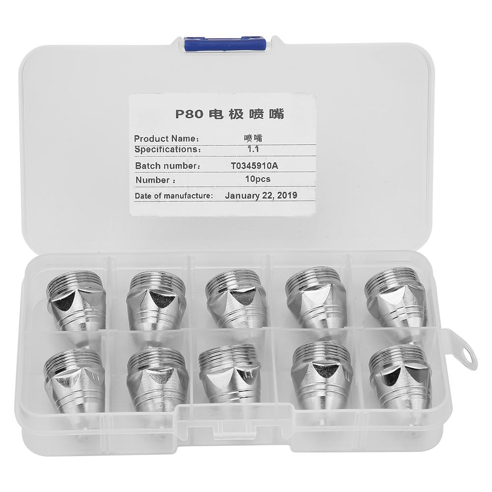 10pcs P80 Plasma Cutting Consumable Cutter Torch Nozzle Tips (1.1mm Nozzle)