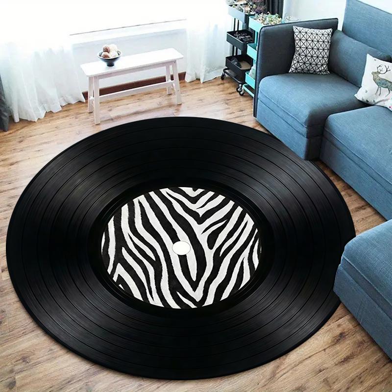 Record Texture Flag Magic Round Area Rug,Carpet Rug for Living Room Bedroom Sofa Playroom Decor,Non-slip Floor Mat