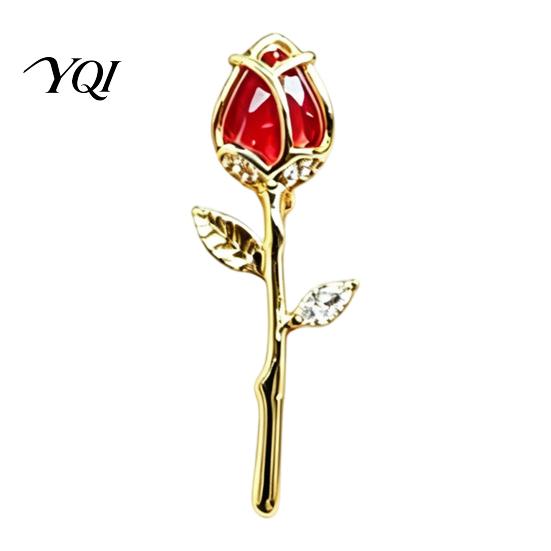Floral Lapel Pin Red Rose Bud Brooch Pin, Retro Rhinestone Daily Wear Men Women Jewelry Accessories for Suit Dress Coat Scarf Luxury