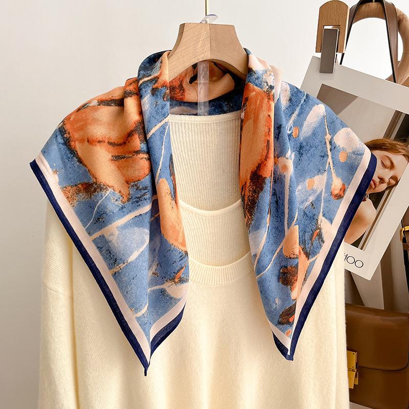 Spring/Summer 70cm Luxury Print Square Scarf Women’s Breathable Imitation Silk Bandanna Soft Satin Female Neckerchief