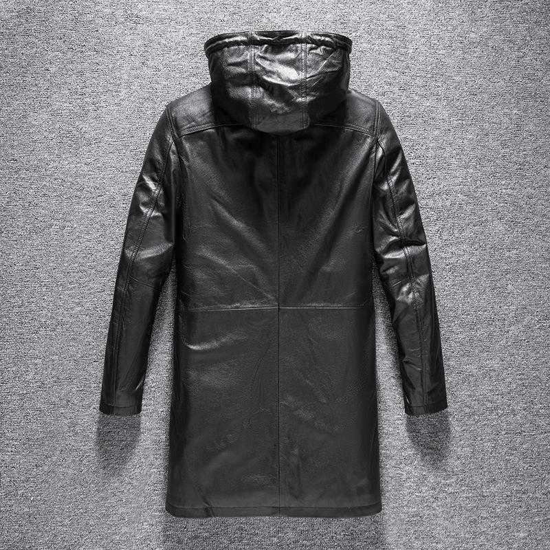 New Autumn Genuine Leather Leather Jacket for Men's Head Layer Cowhide Casual Hooded Long Windbreaker Leather Jacket with Hat