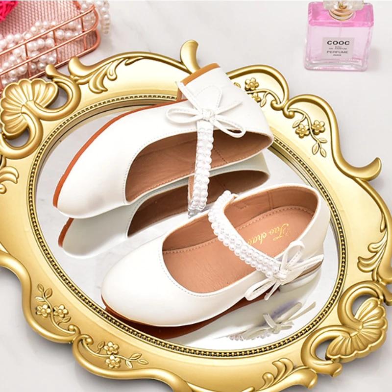 Детские кожаные туфли для вечеринки, свадьбы, модные, элегантные, на низком каблуке, универсальные туфли принцессы для девочек, детские туфли для платья