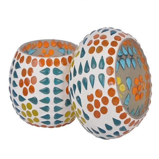 Pack of 4 Turkish Mosaic Glass Votive Tealight Candle Holders for Table Top Christmas Decorations Items for Home Decor Office Xmas Gift