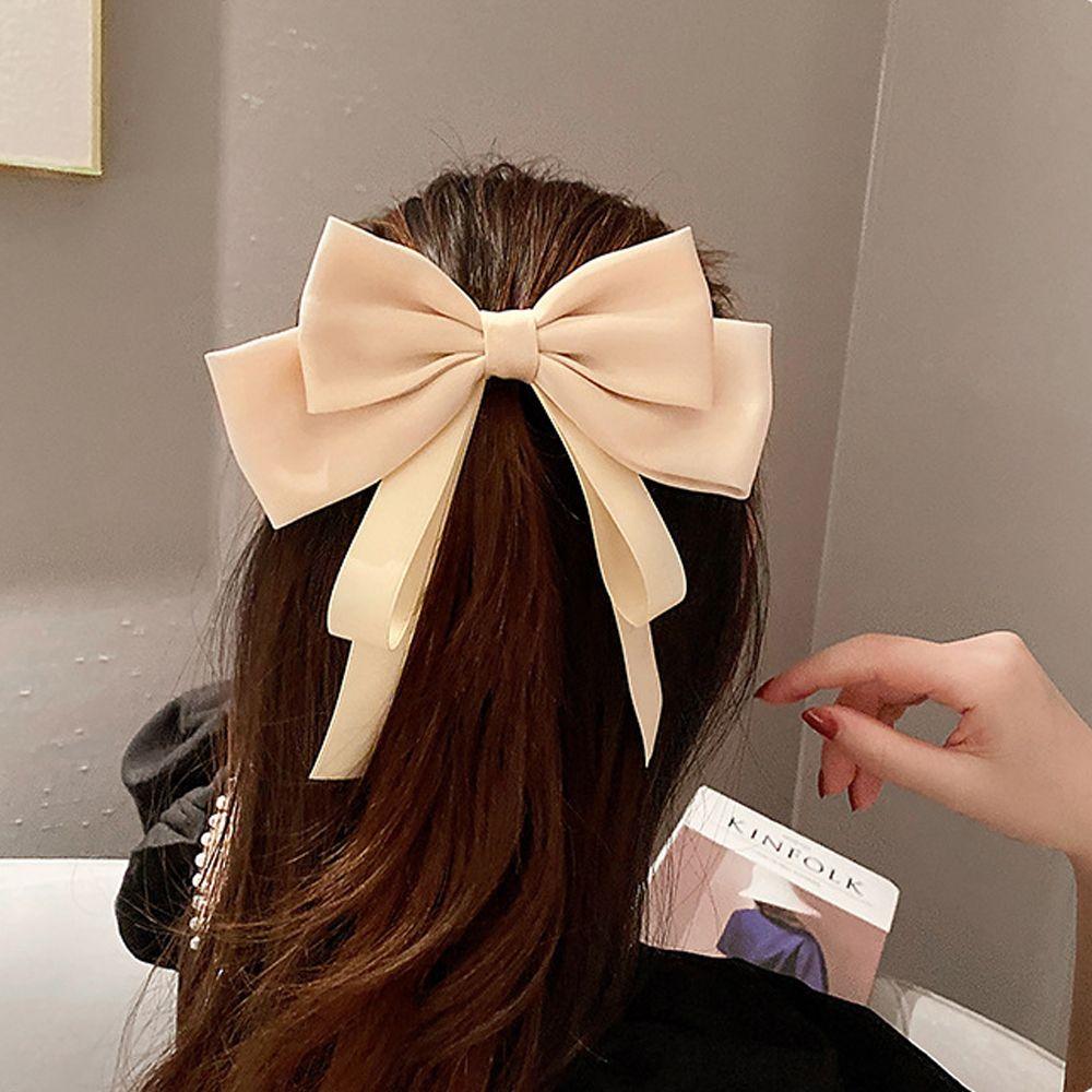 Vintage Bow Big Hair Hook Satin Women Hair Clips Hairpins Ponytail Holder Buckle Korean Barrettes