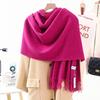 Women's Warm Wool-Feel Faux Cashmere Scarf - Thick, Plain Color Shawl for Autumn/Winter