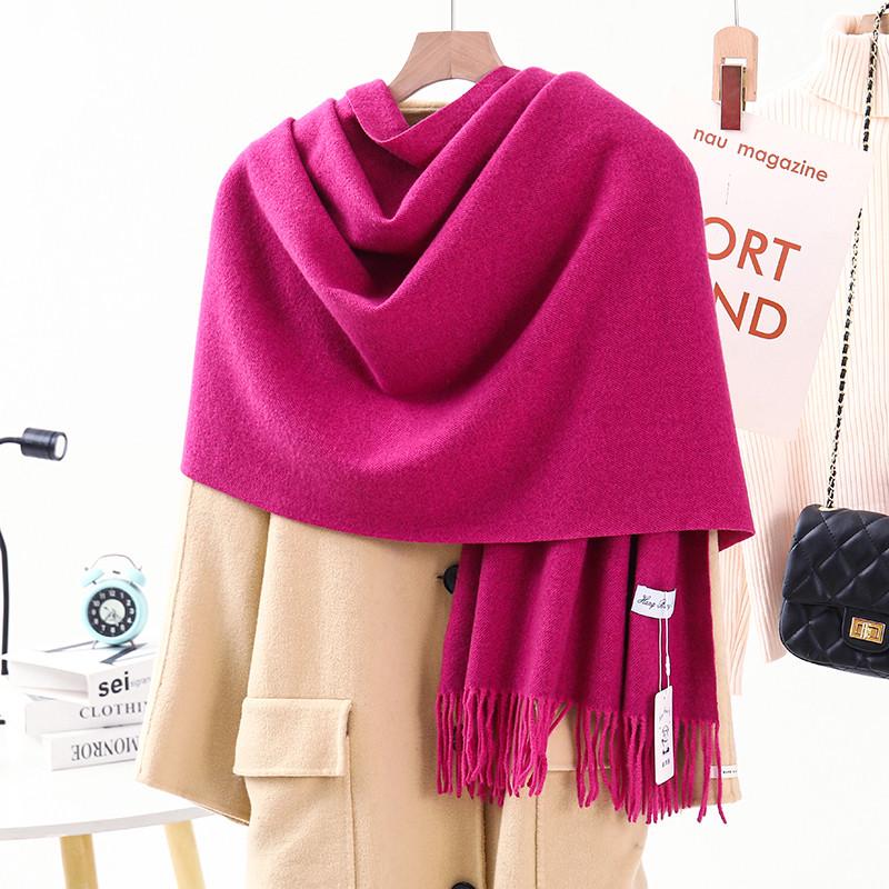 Women's Warm Wool-Feel Faux Cashmere Scarf - Thick, Plain Color Shawl for Autumn/Winter