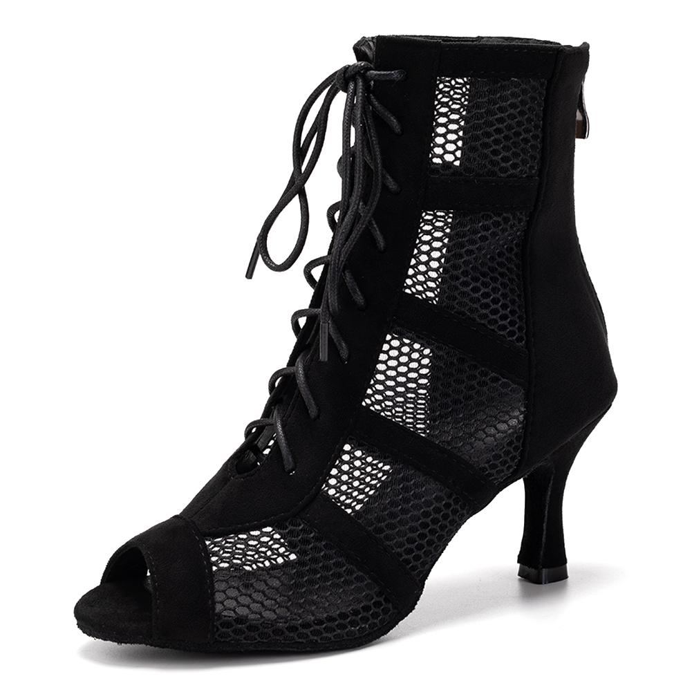 Девушки Женщины Сексуальные Латинские Танцевальные Туфли На Шнуровке Сетчатые Дышащие Высокие Танцевальные Сапоги Каблук 7,5 СМ