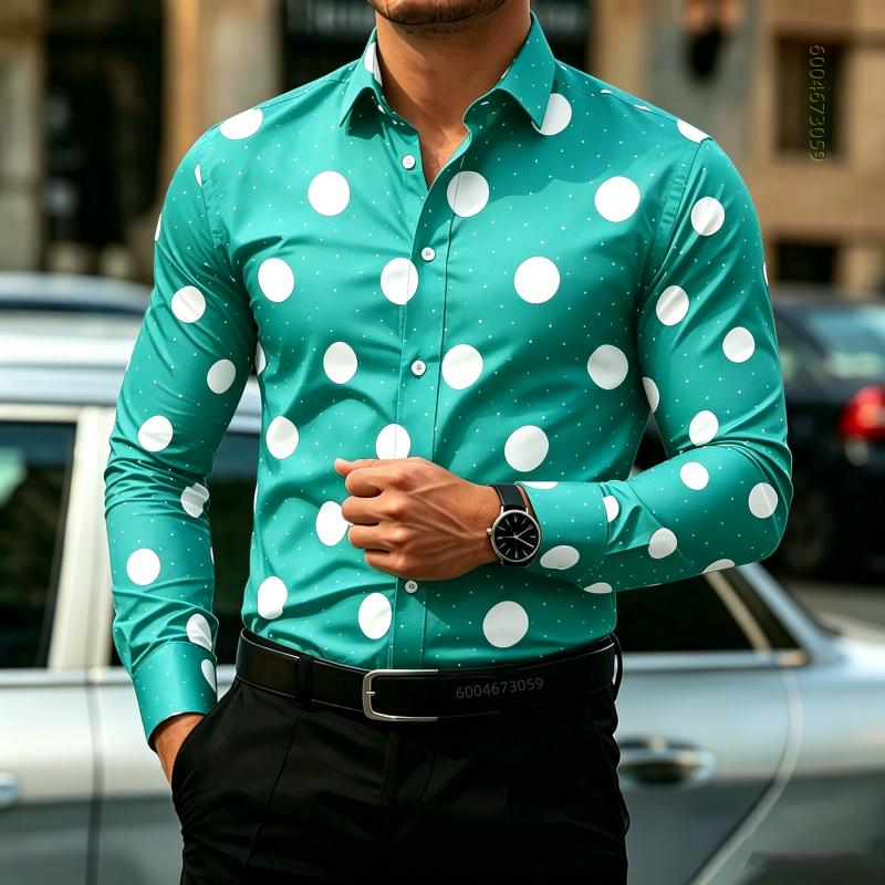 Мужская рубашка в горошек с длинным рукавом, приталенная, для стиля business casual, модный топ для активного отдыха