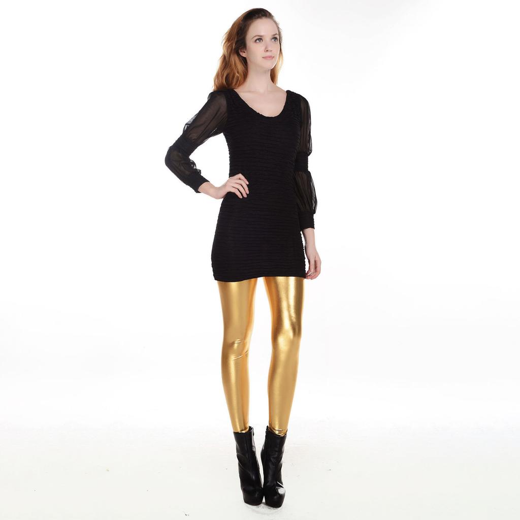 Сексуальные женские узкие брюки из искусственной кожи серебристого, золотого и металлического цвета с яркими пайетками, блестящие леггинсы для фитнеса