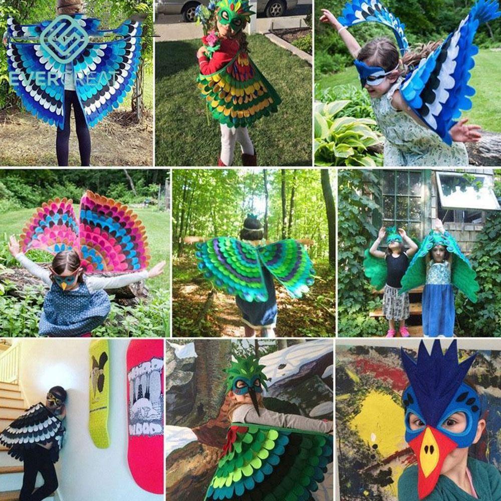 Peacock Owl Animal Bird Wings+Mask Suit Stage Performance Felt Winged Cloak Halloween Felt Cape