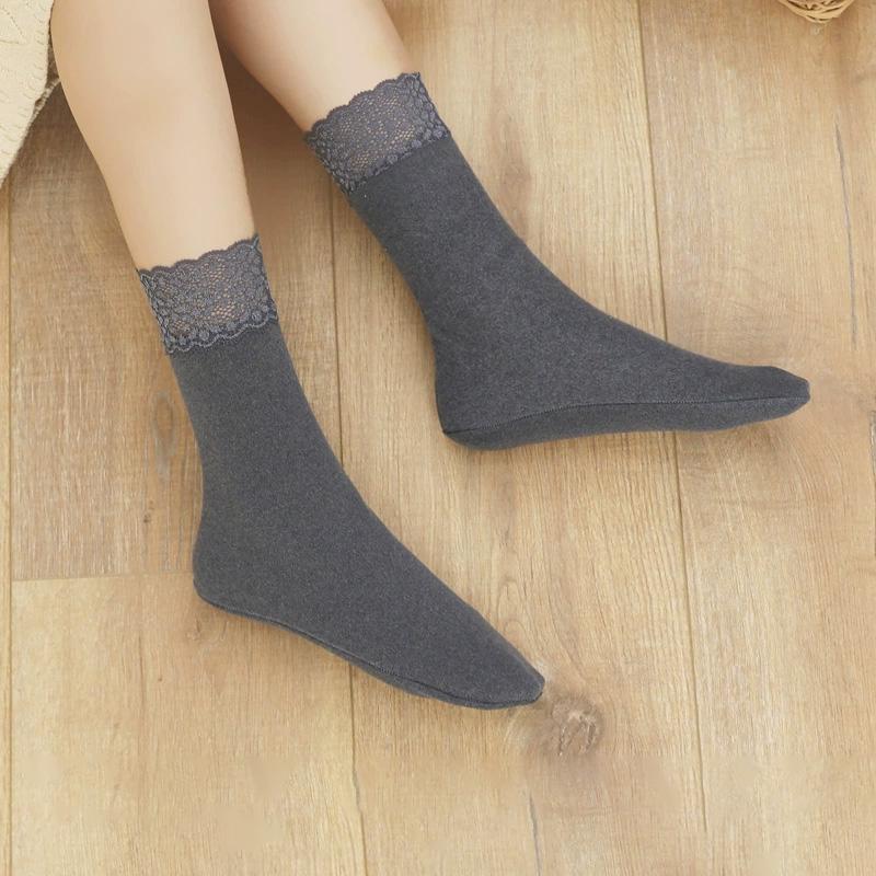 1Pair Snow Socks Keep Warm Thicken Self-heating Cotton Winter Fleece-lined Socks Lace