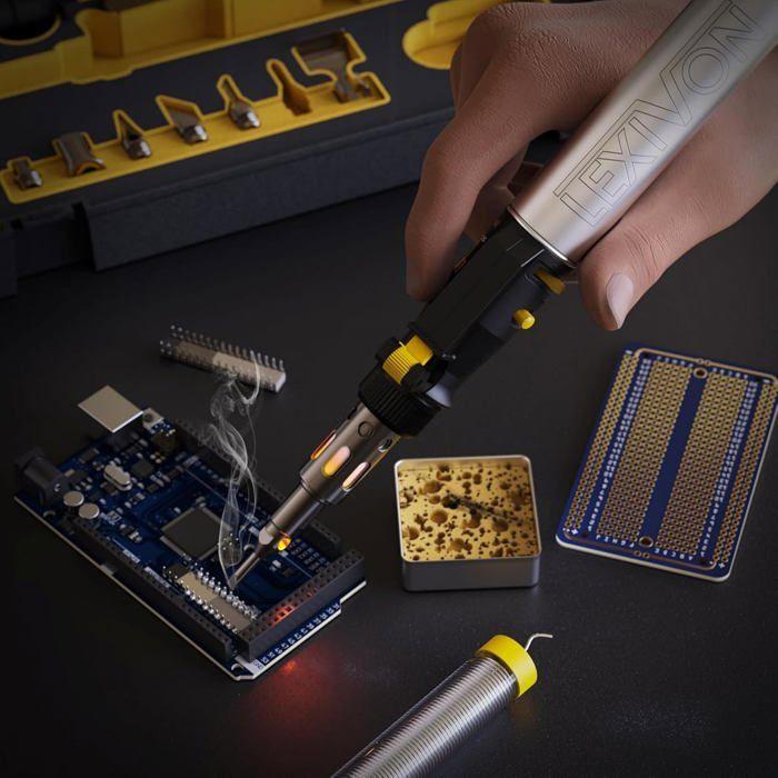 LEXIVON Fer a Souder Gaz Multi Fonctions Au Butane Set Dembouts, Fer a Souder De Precision Allumage Integre Et Flamme Ajustable