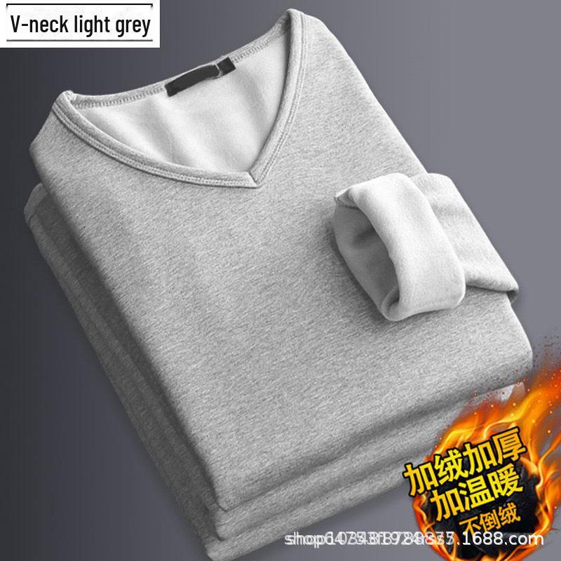 Мужская термофутболка с длинным рукавом из плюша, однотонный деловой топ с V-образным вырезом на весну/осень