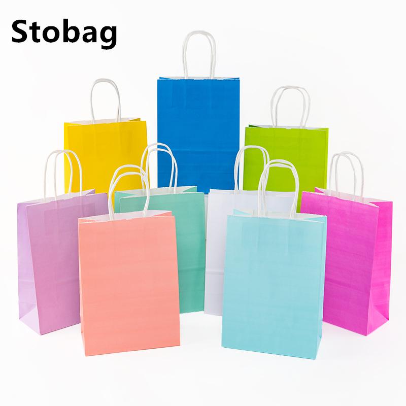 StoBag, Цветной Подарочный Пакет из Крафт-Бумаги, Однотонный, для упаковки Лакомств на вынос, дня рождения, свадьбы, Экологичный, 12/30 шт.
