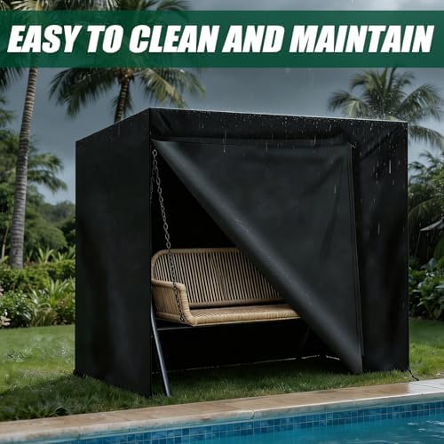420D Waterproof Anti-UV Garden Swing Cover Windproof Dustproof Patio Furniture Protection Black