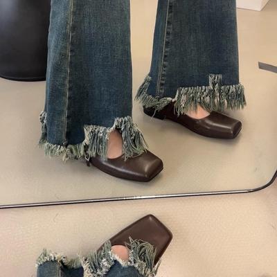 Французские туфли с квадратной головкой и неглубоким горлом, женские, весна 2024, новая корейская версия, французские темпераментные, сказочные, мягкие, плоские туфли Мэри Джейн