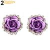 Серьги-гвоздики с цветком розы и стразами для женщин, ювелирные изделия для пирсинга, очаровательный подарок