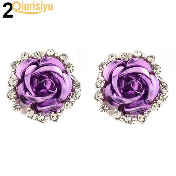 Серьги-гвоздики с цветком розы и стразами для женщин, ювелирные изделия для пирсинга, очаровательный подарок